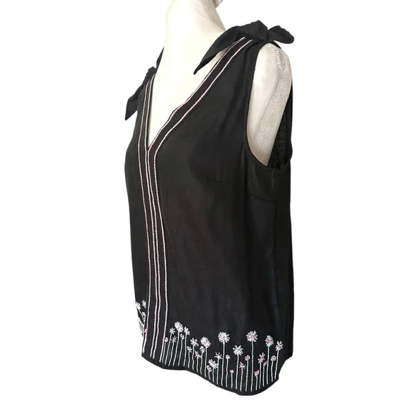J Crew Women's Black Sleeveless Light Top Floral Embroidery Cottagecore Size S - Picture 3 of 6